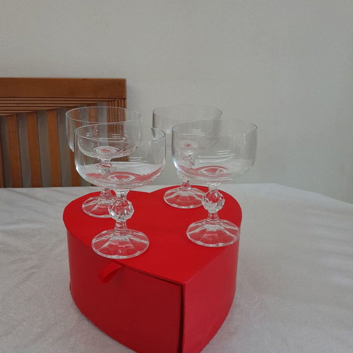 Vintage set of 4 crystal glasses for champagne, martini, cocktail, ice cream