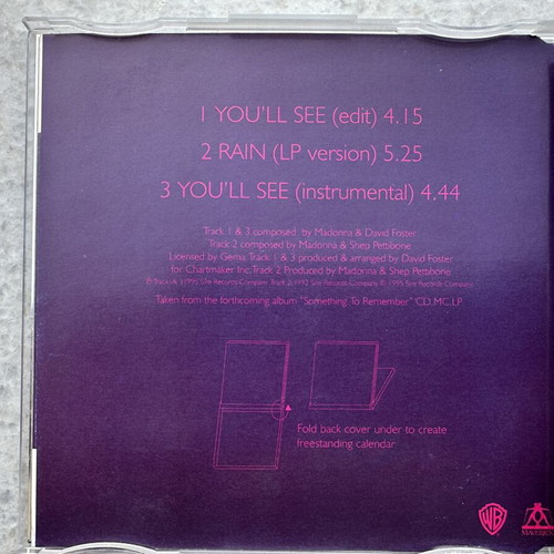 Madonna You'll See limited edition CD single with 1996 calendar