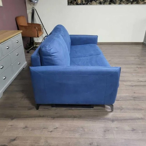 Designer blue fabric sofa three-seater with sleep function new