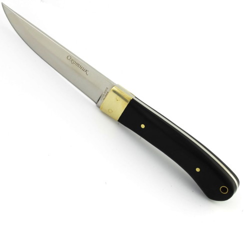 Russian Okhotnik knife, steel, bronze, black wood, 21cm
