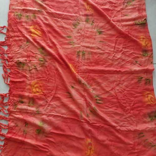 Women's boho beach pareo like new, red viscose fabric with fringes