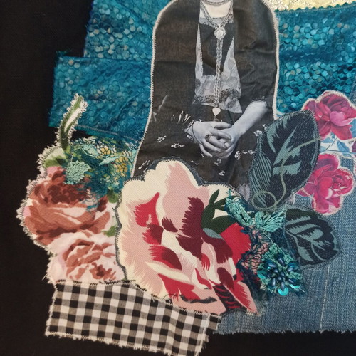Handmade Frida Kahlo canvas shoulder bag new, black and multicolor