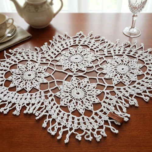 Handmade White Crochet Star Table Linen New, Boho Decoration