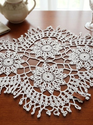 Handmade White Crochet Star Table Linen New, Boho Decoration