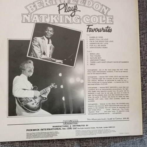 Vinyl Bert Weedon plays Nat King Cole Favourites used
