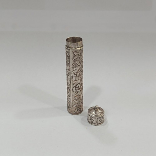 Antique silver 800 needle case with embossed floral decoration