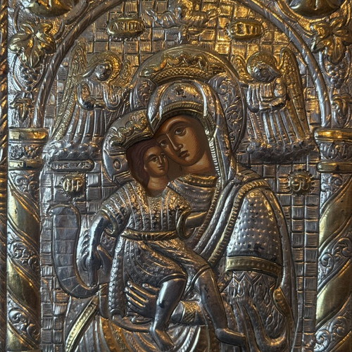 Silver Icon Panagia Axion Esti 950 in Wooden Frame 19x27 cm like new