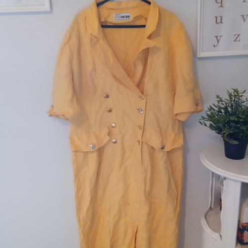Vintage yellow linen dress from the 70s used, size 46