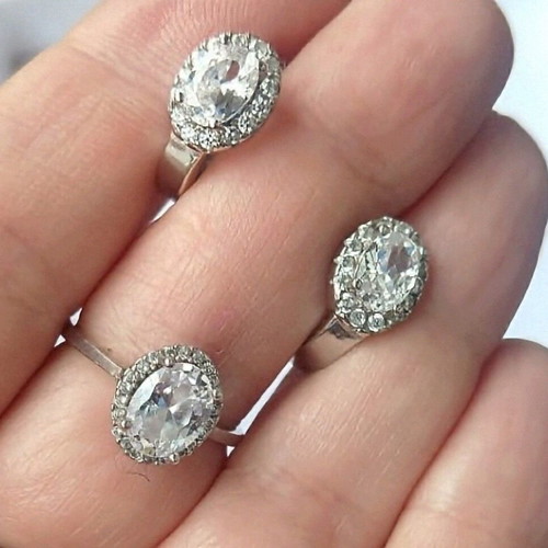 Vintage silver jewelry set Princess used, 925 sterling with cubic zirconia