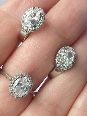 Vintage silver jewelry set Princess used, 925 sterling with cubic zirconia