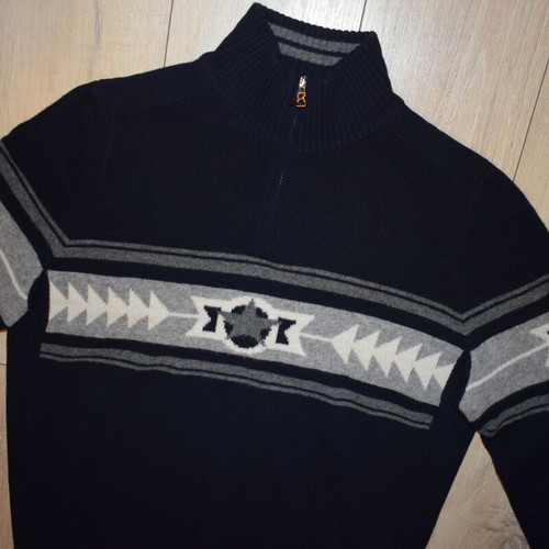 Bogner Navy Blue Nordic Print 1/2 Zip Long Sleeve Wool Sweater Size L like new