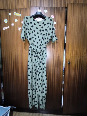 ASOS Design jumpsuit khaki with geometric print and belt, like new