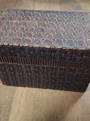 Wooden carved box for playing cards used, old beautiful