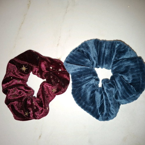 Large velvet hair scrunchies new in blue and burgundy