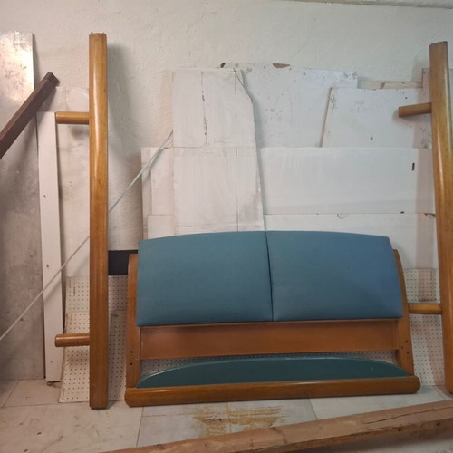 Double bed walnut with leather like new, 1.60x2m