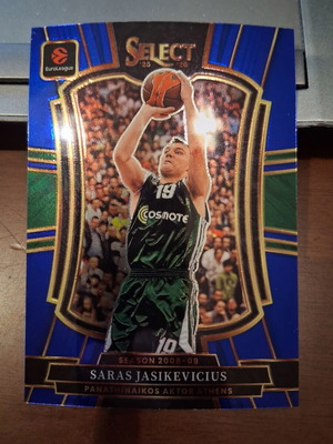 2025-26 Panini Select Euroleague Saras Jasikevicius Premier Blue Prizm card like new, PAO