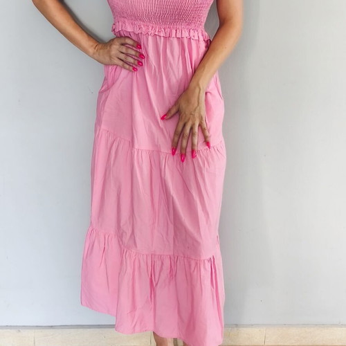 Reserved pink elastic dress like new, versatile smocked waist