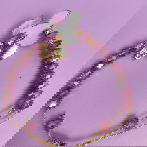 Minnie βραχιόλι λιλά/ροζ/χρυσό like new με ματάκι και ροζ πέτρα