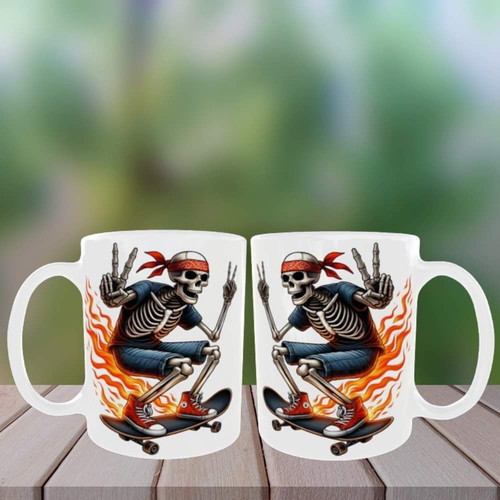 Ceramic white mug Skateboard Skeleton new 11oz