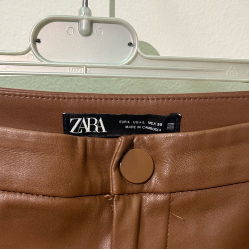 Brown Leather Look Pants Zara Size L Like New