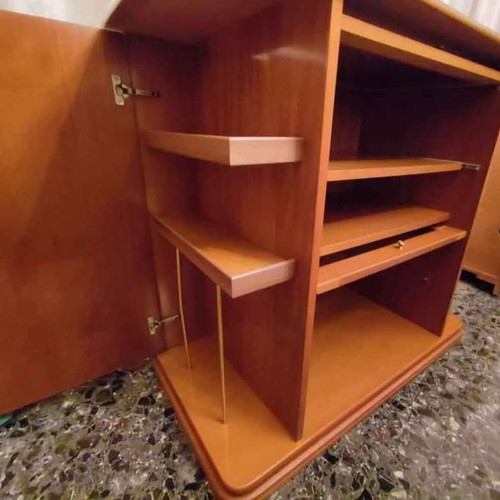 Vintage TV stand with 360° rotating base, walnut, like new