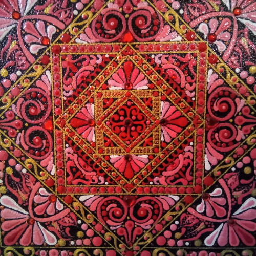 Square Mandala painting new on canvas with acrylics and decorative elements