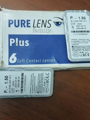 Μηνιαίοι φακοί επαφής Pure Lens family plus 1,50 καινούργιο, 2 τεμάχια