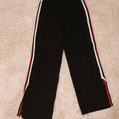 My Star women's pants Medium with stripes and side slit, like new, black-red