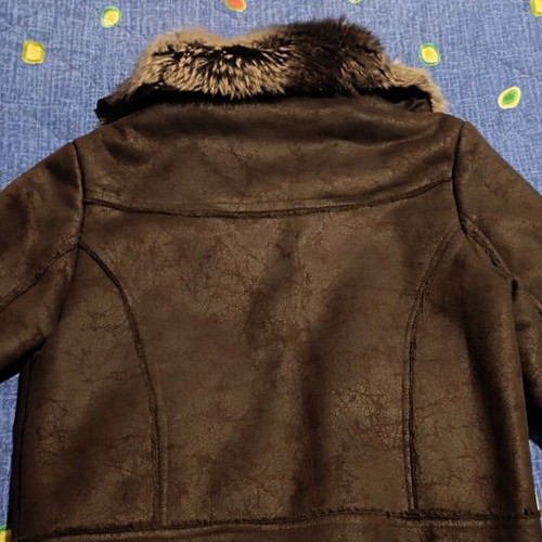 Leather jacket with fur lining medium size like new, brown