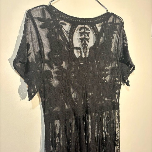 Shein dress one size black embroidered new