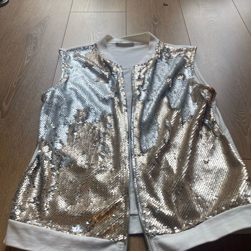Sequin vest like new, size S–M, white and beige
