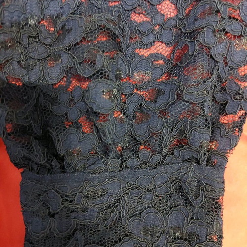 Luxury lace cardigan, for bulky, 3XL, size 58, length 85cm, dark blue, long sleeve