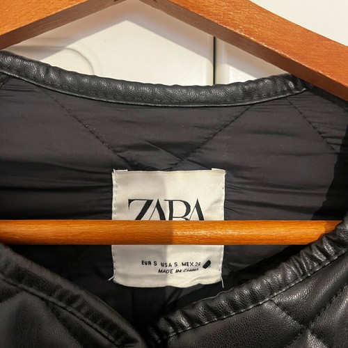 Black Quilted Faux Leather Zara Coat like new, black, size S