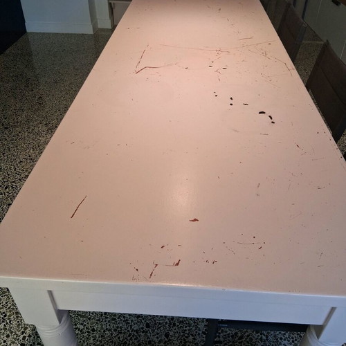 Wooden white dining table with drawers used