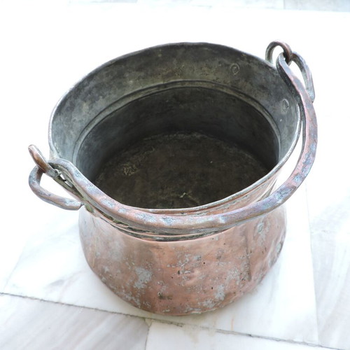 Copper Cauldron Used, Vintage With Designs