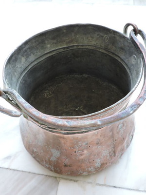 Copper Cauldron Used, Vintage With Designs