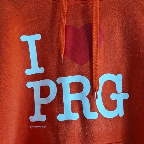 I Love Prague sweatshirt, medium, orange and white
