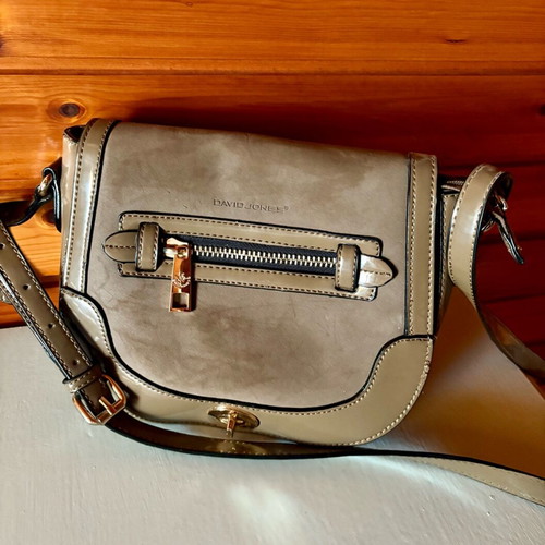 David Jones shoulder bag vintage used, beige and brown leatherette