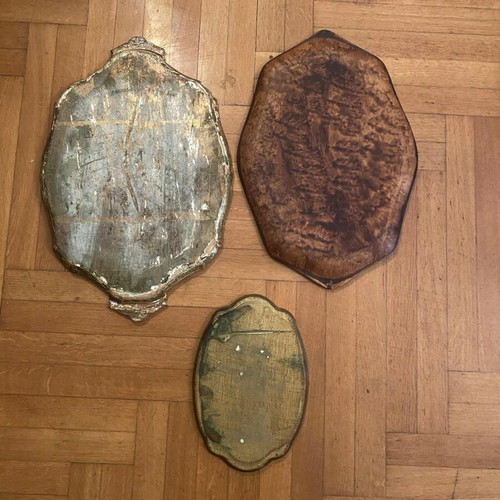 Florentine wooden plates set of three used, dimensions 45cm, 42cm, 26cm