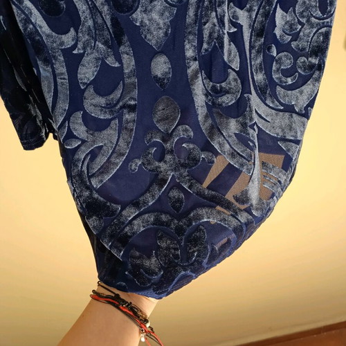 Bodyflirt Velvet Shirt Navy Blue Like New With Sheer Details And Pattern