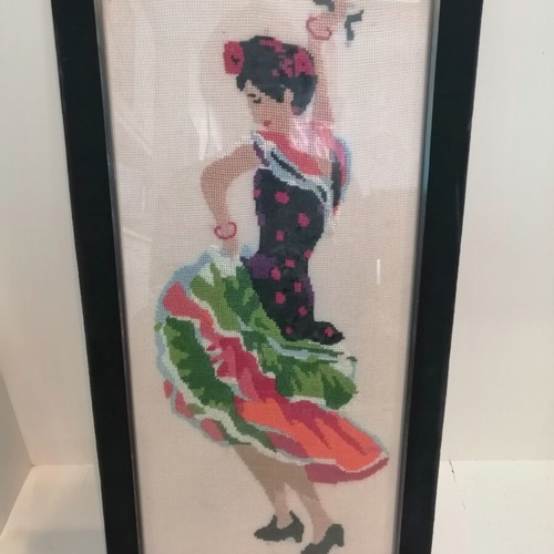 Vintage embroidered paintings of Spanish flamenco dancers like new