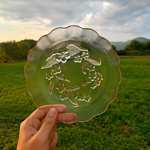 Glass dessert plates new, set of 7 crystal clear pieces