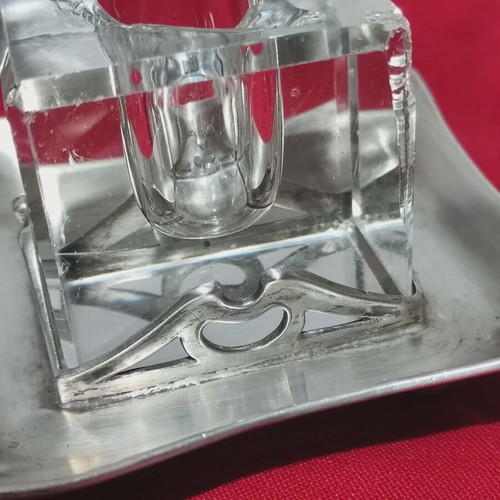 Crystal Inkwell Used With Silver Base