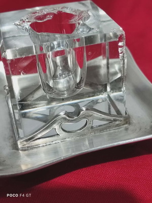 Crystal Inkwell Used With Silver Base