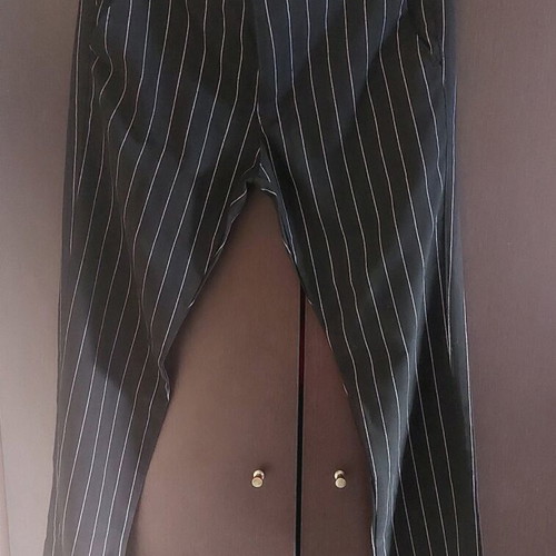 Women's pants new, straight cut, striped silver, sizes XXXS and S