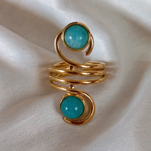 Ring stainless steel new, ancient Greek style with two blue stones