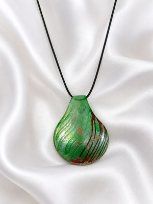 Handmade Murano Glass Necklace with Leather Strap, New, Colorful