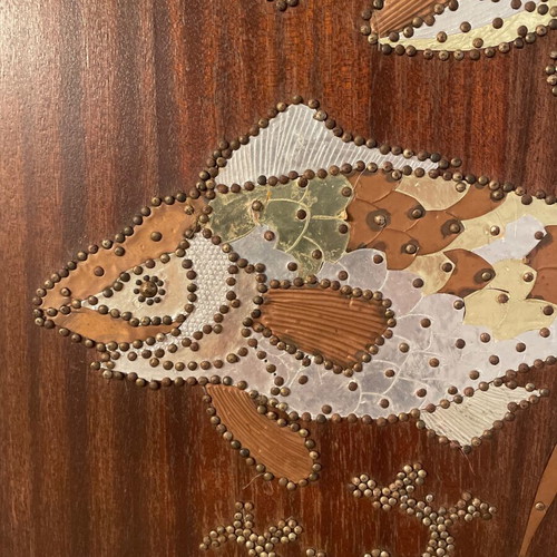 Metal Art Handmade Wall Art with Sea Life on Wooden Plaque