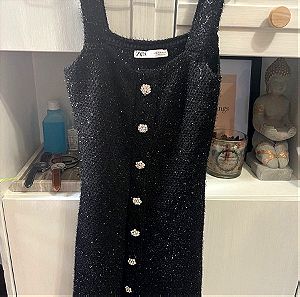 Αμάνικο ελαστικό  πλεκτό φόρεμα μαύρο μεταλλιζέ