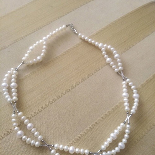 Double necklace with pearls set in 925 silver new